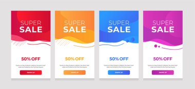 Modern Dinamik Sıvı Mobil Satış Sancakları. Satış afişi şablonu tasarımı, satış özel teklif seti
