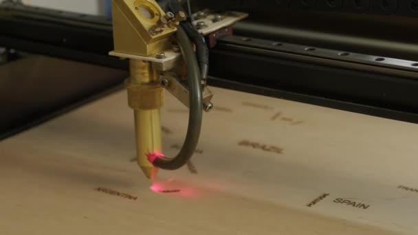 Máquina Corte Laser Cnc Corta Prancha Madeira Madeira Compensada — Vídeo de Stock