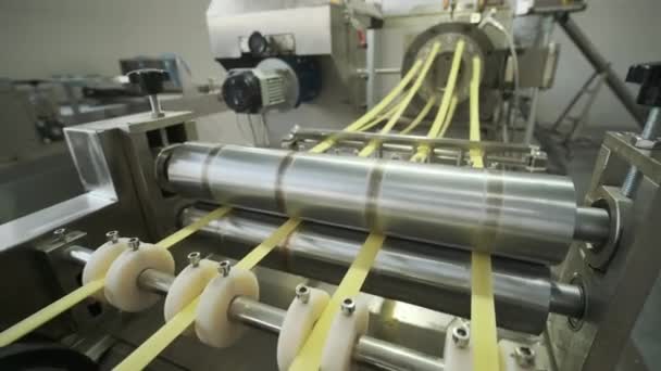 Production Factory Line Moves Potato Snackes Production Line Pasta Factory — Stock Video