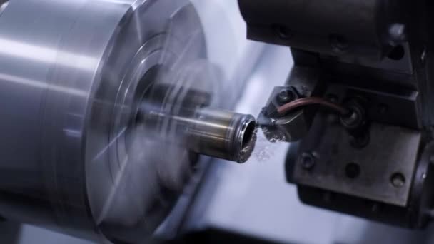 Metal Lathe Close Torno Processamento Metal — Vídeo de Stock