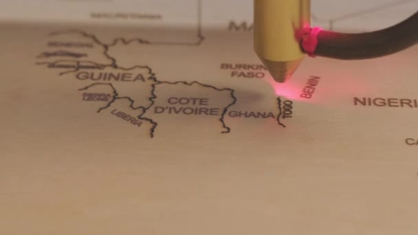 Cnc Laser Cutting Machine Cuts World Map Wooden Plank Plywood — Stock Video