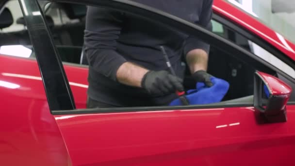 Pulizia Auto Professionale Lavaggio Lavaggio Secco Dettagli Della Cabina Pulizia — Video Stock