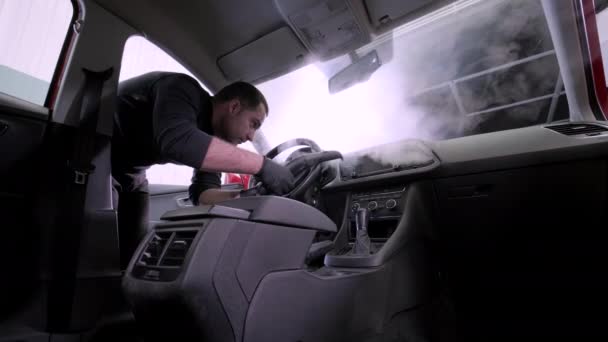 Pulizia Auto Professionale Lavaggio Lavaggio Secco Dettagli Della Cabina Pulizia — Video Stock