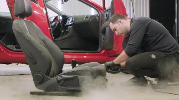 Limpieza Profesional Coches Lavado Limpieza Seco Detalle Cabina Limpieza Profunda — Vídeo de stock