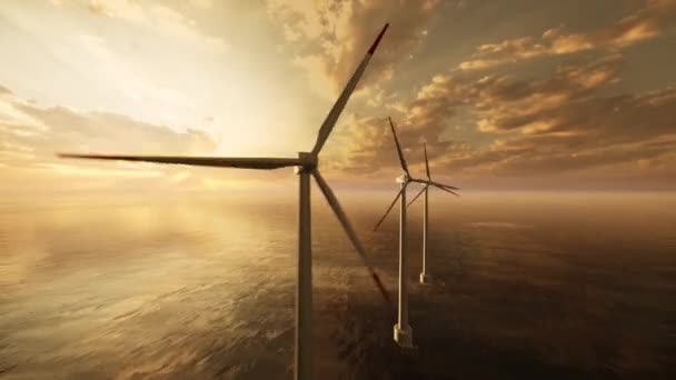 Animation Solar Panels Large Wind Turbines Background Windmills Concept Clean Séquence Vidéo Libre De Droits