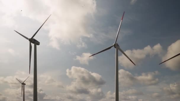 Animation Large Wind Turbines Blades Wind Power Plant Towers Sea 스톡 비디오