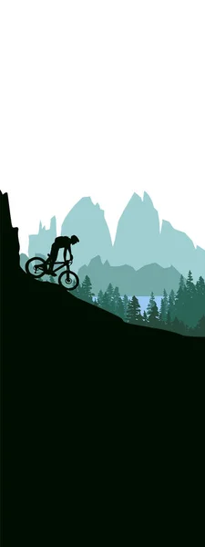 Bannière Verticale Avec Cycliste Montagne Dans Paysage Sauvage Montagne Nature — Image vectorielle