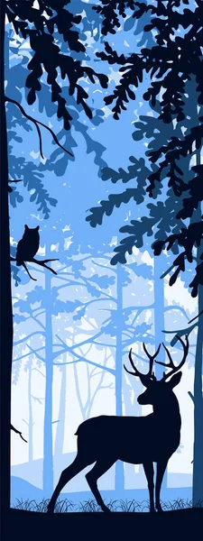 Vertikale Fahne Von Hirschen Mit Geweih Posiert Waldhintergrund Silhouetten Von — Stockvektor