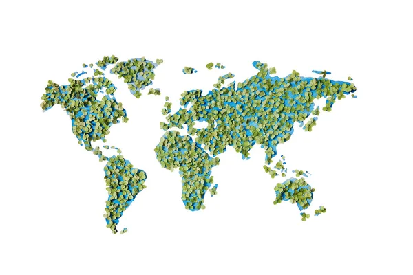 Akwarela Niebieska Mapa Świata Zielonymi Kwiatami Hortensji Leżeć Płasko Oszczędność — Zdjęcie stockowe