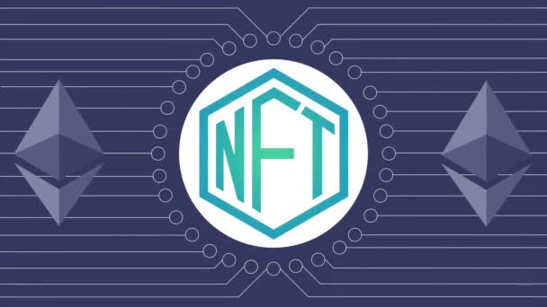 Nft Sinal Token Não Fungível Conceito Blockchain Ethereum Arte Criptográfica — Vídeo de Stock