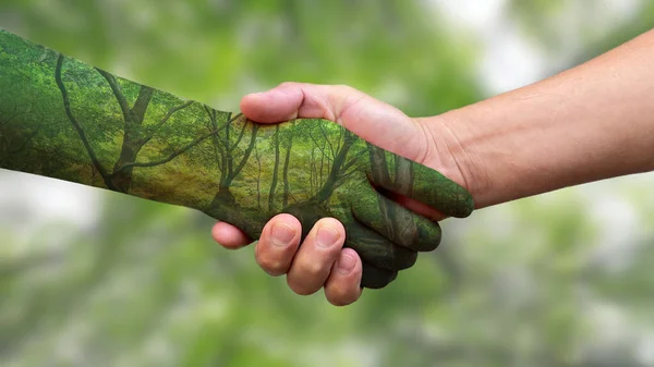 环境概念 人与自然之间的握手 — 图库照片