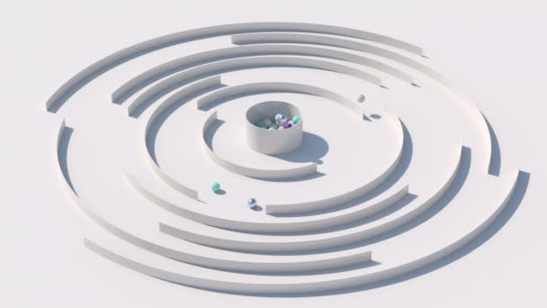 Färgglada Bollar Och Vit Labyrint Abstrakt Animation Återgivning — Stockvideo