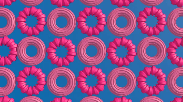 Pink Textured Rings Blue Background Abstract Illustration Render — Stock Photo, Image