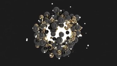 Parlak küre ve parlak toplar. Soyut canlandırma, 3 boyutlu canlandırma.