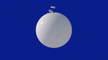 Mermer kırık küre. Mavi arka plan. Soyut canlandırma, 3 boyutlu canlandırma.