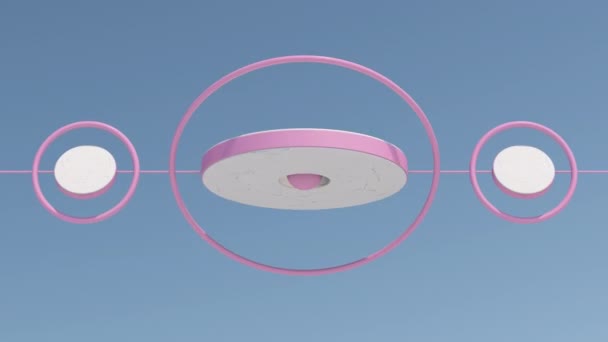 Marmor Und Rosa Ringe Rotieren Abstrakte Animation Renderer — Stockvideo