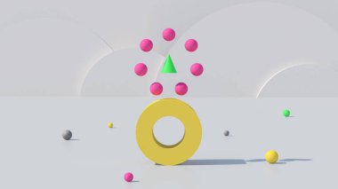 Parlak renkli geometrik şekiller. Soyut illüstrasyon, 3d canlandırma.