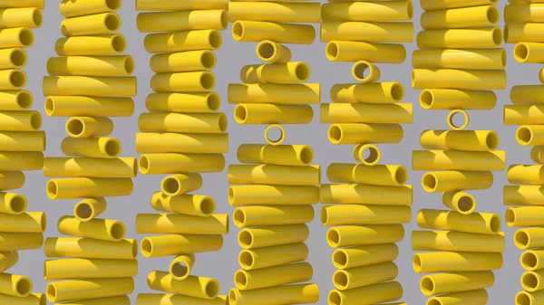 Tubos Amarillos Girando Ilustración Abstracta Render — Foto de Stock