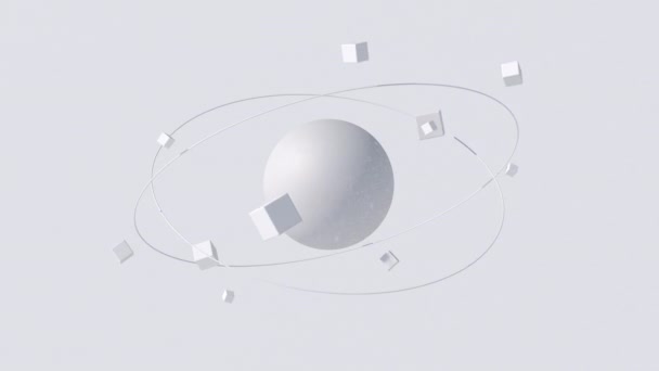 Велика Біла Текстурована Сфера Обертаються Навколо Кубиків Абстрактна Анімація Рендеринг — стокове відео