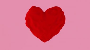 Kırmızı bez kalp. Pembe arka plan. Soyut canlandırma, 3 boyutlu canlandırma.
