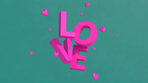 Pink Love Typography Green Textured Background Abstract Illustration Render — Stock Photo, Image