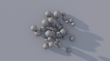 Gri desenli kabarcıklar. Gri arka plan, sert ışık. Soyut canlandırma, 3 boyutlu canlandırma.