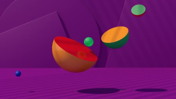 Hémisphères Colorés Lumineux Fond Violet Animation Abstraite Rendu — Video