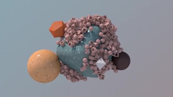 Des Formes Colorées Volent Morphage Cube Texturé Animation Abstraite Rendu — Video