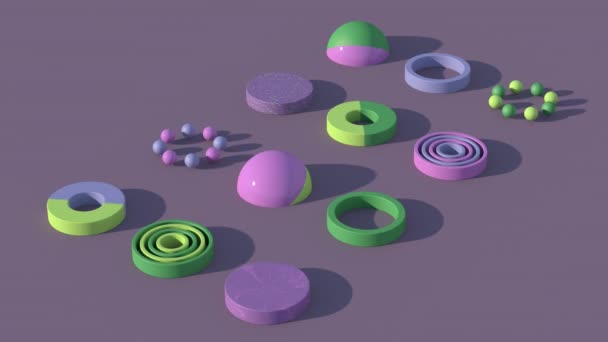 紫色和绿色圆形的形状 抽象动画 3D渲染 — 图库视频影像