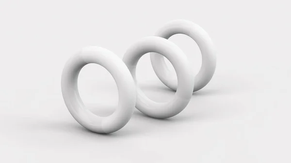 Τρία Σχήματα Λευκών Κύκλων Λευκό Φόντο Αφηρημένη Εικόνα Καθιστούν — Φωτογραφία Αρχείου