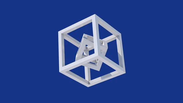 Due Cubi Bianchi Girevoli Sfondo Blu Illustrazione Astratta Rendering — Foto Stock