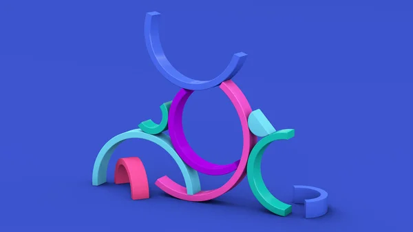 カラフルな半円形の形 青の背景 アブストラクトイラスト 3Dレンダリング — ストック写真