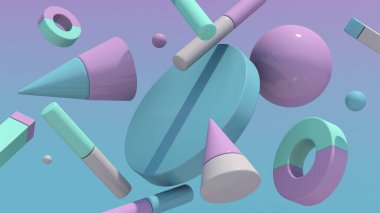 Parlak geometrik şekiller. Pastel renk. Soyut illüstrasyon, 3d canlandırma.