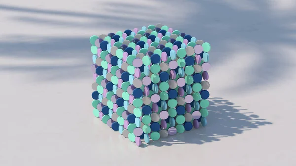 方块有五彩缤纷的圆形形状 摘要说明 3D渲染 — 图库照片