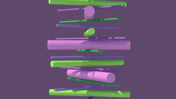 Pink Purple Green Blue Cylinders Rotating Purple Background Abstract Animation — Video