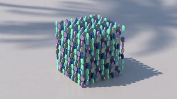 Cubo Com Formas Círculo Coloridas Animação Abstrata Renderização — Vídeo de Stock