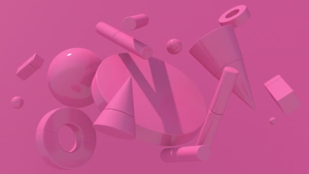 Růžové Lesklé Geometrické Tvary Monochromatické Složení Abstraktní Animace Vykreslení — Stock video