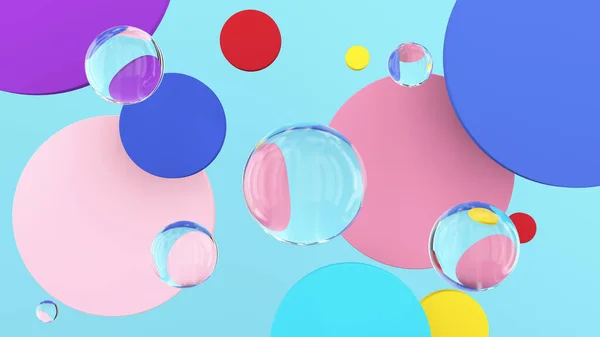 色彩艳丽的圆形和玻璃球 摘要说明 3D渲染 — 图库照片