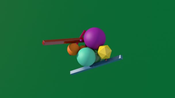 Leuchtend Bunte Geometrische Formen Grüner Hintergrund Abstrakte Animation Renderer — Stockvideo