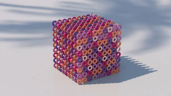 方块有五彩缤纷的圆形形状 摘要说明 3D渲染 — 图库照片