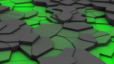 Gri ve yeşil kırık yüzey, yakın plan, soyut çizim, 3 boyutlu görüntü..