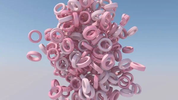 空を飛ぶピンクの円の形 アブストラクトイラスト 3Dレンダリング — ストック写真