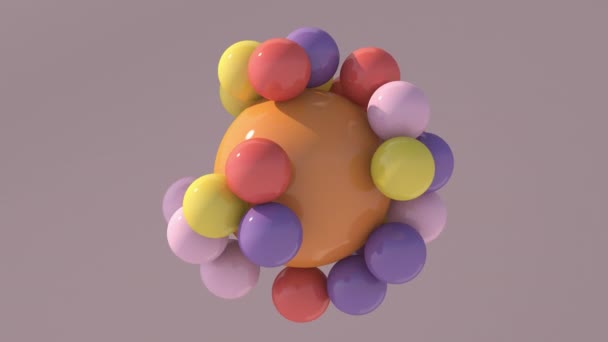 Grote Oranje Bol Bewegende Glanzende Kleurrijke Ballen Abstract Animatie Render — Stockvideo