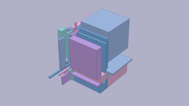 Renkli kırık küp. Çizim efekti. Soyut illüstrasyon, 3d canlandırma.