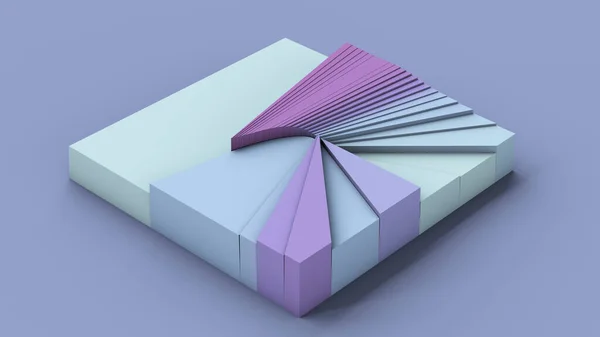 蓝色和紫色正方形 表面破碎 摘要说明 3D渲染 — 图库照片