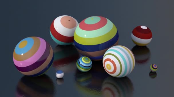 Groupe Boules Colorées Rayées Animation Abstraite Rendu — Video