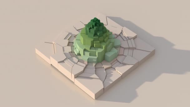 Cuadrado Con Superficie Rota Beige Verde Animación Abstracta Render — Vídeo de stock