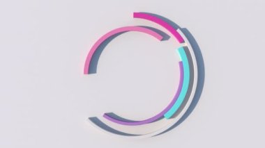 Renkli kavisler dönüşüyor. Beyaz arka plan. Soyut canlandırma, 3 boyutlu canlandırma.