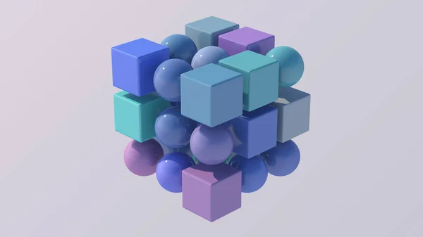 Cubi Sfere Colorati Illustrazione Astratta Rendering — Foto Stock