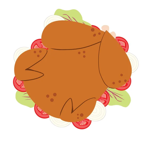 Pollo Fritto Vettore Disegnato Mano Con Verdure Illustrazione Del Fumetto — Vettoriale Stock